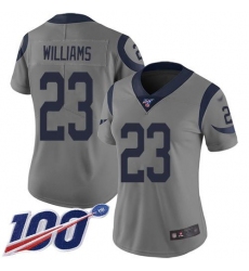 Women's Nike Los Angeles Rams #23 Kyren Williams Gray Stitched NFL Limited Inverted Legend 100th Season Jersey