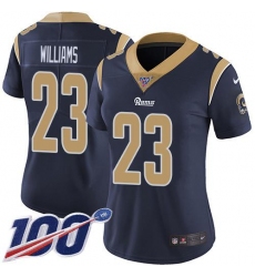 Women's Nike Los Angeles Rams #23 Kyren Williams Navy Blue Team Color Stitched NFL 100th Season Vapor Limited Jersey