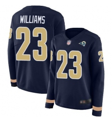 Women's Nike Los Angeles Rams #23 Kyren Williams Navy Blue Team Color Stitched NFL Limited Therma Long Sleeve Jersey