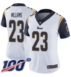 Women's Nike Los Angeles Rams #23 Kyren Williams White Stitched NFL 100th Season Vapor Untouchable Limited Jersey