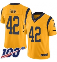 Men's Nike Los Angeles Rams #42 Ethan Evans Gold Stitched NFL Limited Rush 100th Season Jersey