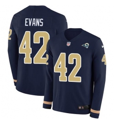 Men's Nike Los Angeles Rams #42 Ethan Evans Navy Blue Team Color Stitched NFL Limited Therma Long Sleeve Jersey