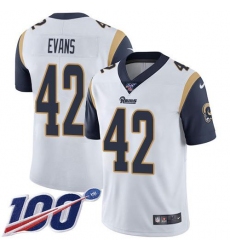 Men's Nike Los Angeles Rams #42 Ethan Evans White Stitched NFL 100th Season Vapor Limited Jersey