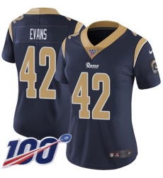 Women's Nike Los Angeles Rams #42 Ethan Evans Navy Blue Team Color Stitched NFL 100th Season Vapor Limited Jersey