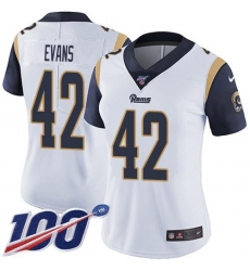 Women's Nike Los Angeles Rams #42 Ethan Evans White Stitched NFL 100th Season Vapor Untouchable Limited Jersey