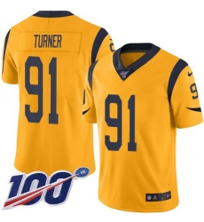 Men's Nike Los Angeles Rams #91 Kobie Turner Gold Stitched NFL Limited Rush 100th Season Jersey