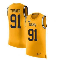 Men's Nike Los Angeles Rams #91 Kobie Turner Gold Stitched NFL Limited Rush Tank Top Jersey