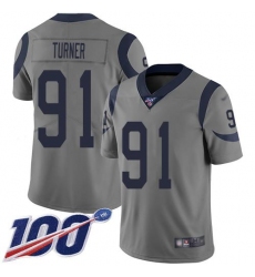 Men's Nike Los Angeles Rams #91 Kobie Turner Gray Stitched NFL Limited Inverted Legend 100th Season Jersey