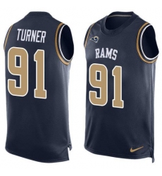 Men's Nike Los Angeles Rams #91 Kobie Turner Navy Blue Team Color Stitched NFL Limited Tank Top Jersey