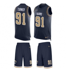 Men's Nike Los Angeles Rams #91 Kobie Turner Navy Blue Team Color Stitched NFL Limited Tank Top Suit Jersey