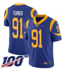 Men's Nike Los Angeles Rams #91 Kobie Turner Royal Blue Alternate Stitched NFL 100th Season Vapor Limited Jersey