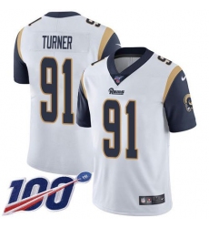 Men's Nike Los Angeles Rams #91 Kobie Turner White Stitched NFL 100th Season Vapor Limited Jersey