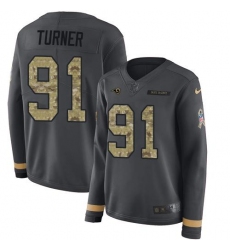 Women's Nike Los Angeles Rams #91 Kobie Turner Anthracite Salute To Service Stitched NFL Limited Therma Long Sleeve Jersey