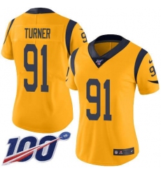 Women's Nike Los Angeles Rams #91 Kobie Turner Gold Stitched NFL Limited Rush 100th Season Jersey