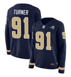 Women's Nike Los Angeles Rams #91 Kobie Turner Navy Blue Team Color Stitched NFL Limited Therma Long Sleeve Jersey