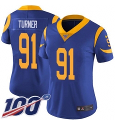 Women's Nike Los Angeles Rams #91 Kobie Turner Royal Blue Alternate Stitched NFL 100th Season Vapor Untouchable Limited Jersey