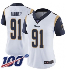 Women's Nike Los Angeles Rams #91 Kobie Turner White Stitched NFL 100th Season Vapor Untouchable Limited Jersey