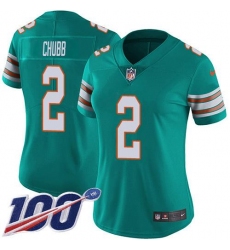 Women's Nike Miami Dolphins #2 Bradley Chubb Aqua Green Alternate Stitched NFL 100th Season Vapor Untouchable Limited Jersey