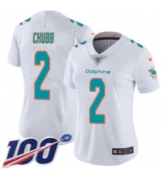 Women's Nike Miami Dolphins #2 Bradley Chubb White Stitched NFL 100th Season Vapor Untouchable Limited Jersey