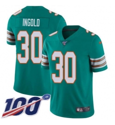 Men's Nike Miami Dolphins #30 Alec Ingold Aqua Green Alternate Stitched NFL 100th Season Vapor Untouchable Limited Jersey