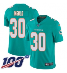 Men's Nike Miami Dolphins #30 Alec Ingold Aqua Green Team Color Stitched NFL 100th Season Vapor Untouchable Limited Jersey