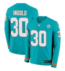 Men's Nike Miami Dolphins #30 Alec Ingold Aqua Green Team Color Stitched NFL Limited Therma Long Sleeve Jersey