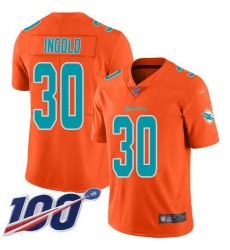 Men's Nike Miami Dolphins #30 Alec Ingold Orange Stitched NFL Limited Inverted Legend 100th Season Jersey