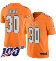 Men's Nike Miami Dolphins #30 Alec Ingold Orange Stitched NFL Limited Rush 100th Season Jersey