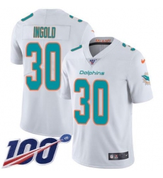 Men's Nike Miami Dolphins #30 Alec Ingold White Stitched NFL 100th Season Vapor Limited Jersey