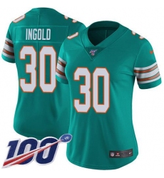 Women's Nike Miami Dolphins #30 Alec Ingold Aqua Green Alternate Stitched NFL 100th Season Vapor Untouchable Limited Jersey