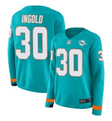 Women's Nike Miami Dolphins #30 Alec Ingold Aqua Green Team Color Stitched NFL Limited Therma Long Sleeve Jersey