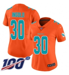 Women's Nike Miami Dolphins #30 Alec Ingold Orange Stitched NFL Limited Inverted Legend 100th Season Jersey