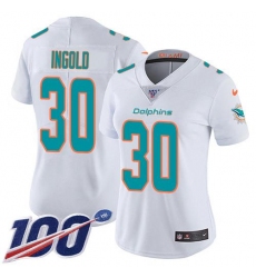 Women's Nike Miami Dolphins #30 Alec Ingold White Stitched NFL 100th Season Vapor Untouchable Limited Jersey