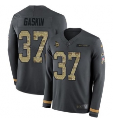 Men's Nike Minnesota Vikings #37 Myles Gaskin Anthracite Salute To Service Stitched NFL Limited Therma Long Sleeve Jersey