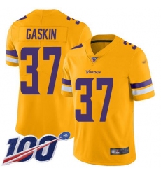 Men's Nike Minnesota Vikings #37 Myles Gaskin Gold Stitched NFL Limited Inverted Legend 100th Season Jersey