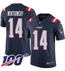 Men's Nike New England Patriots #14 Ty Montgomery Navy Blue Stitched NFL Limited Rush 100th Season Jersey