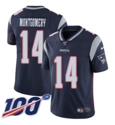 Men's Nike New England Patriots #14 Ty Montgomery Navy Blue Team Color Stitched NFL 100th Season Vapor Limited Jersey