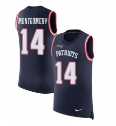 Men's Nike New England Patriots #14 Ty Montgomery Navy Blue Team Color Stitched NFL Limited Rush Tank Top Jersey