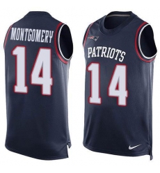 Men's Nike New England Patriots #14 Ty Montgomery Navy Blue Team Color Stitched NFL Limited Tank Top Jersey