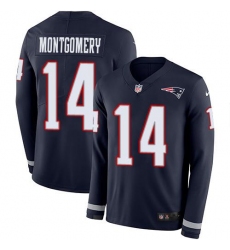 Men's Nike New England Patriots #14 Ty Montgomery Navy Blue Team Color Stitched NFL Limited Therma Long Sleeve Jersey