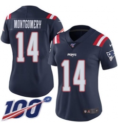 Women's Nike New England Patriots #14 Ty Montgomery Navy Blue Stitched NFL Limited Rush 100th Season Jersey