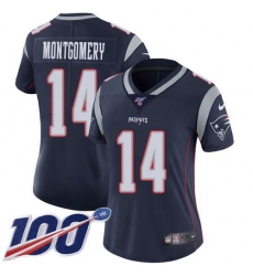 Women's Nike New England Patriots #14 Ty Montgomery Navy Blue Team Color Stitched NFL 100th Season Vapor Limited Jersey