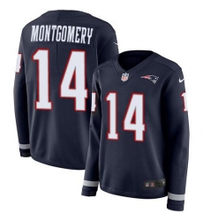 Women's Nike New England Patriots #14 Ty Montgomery Navy Blue Team Color Stitched NFL Limited Therma Long Sleeve Jersey