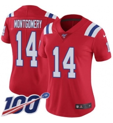 Women's Nike New England Patriots #14 Ty Montgomery Red Alternate Stitched NFL 100th Season Vapor Limited Jersey