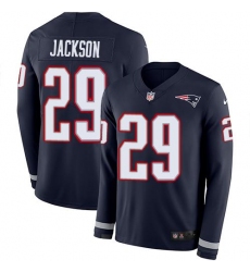 Unisex Nike New England Patriots #29 J.C. Jackson Navy Blue Team Color Stitched NFL Limited Therma Long Sleeve Jersey