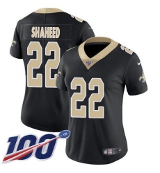 Women's Nike New Orleans Saints #22 Rashid Shaheed Black Team Color Stitched NFL 100th Season Vapor Limited Jersey