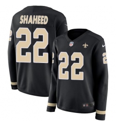 Women's Nike New Orleans Saints #22 Rashid Shaheed Black Team Color Stitched NFL Limited Therma Long Sleeve Jersey