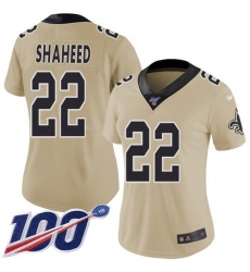 Women's Nike New Orleans Saints #22 Rashid Shaheed Gold Stitched NFL Limited Inverted Legend 100th Season Jersey