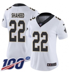 Women's Nike New Orleans Saints #22 Rashid Shaheed White Stitched NFL 100th Season Vapor Limited Jersey