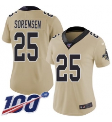 Women's Nike New Orleans Saints #25 Daniel Sorensen Gold Stitched NFL Limited Inverted Legend 100th Season Jersey